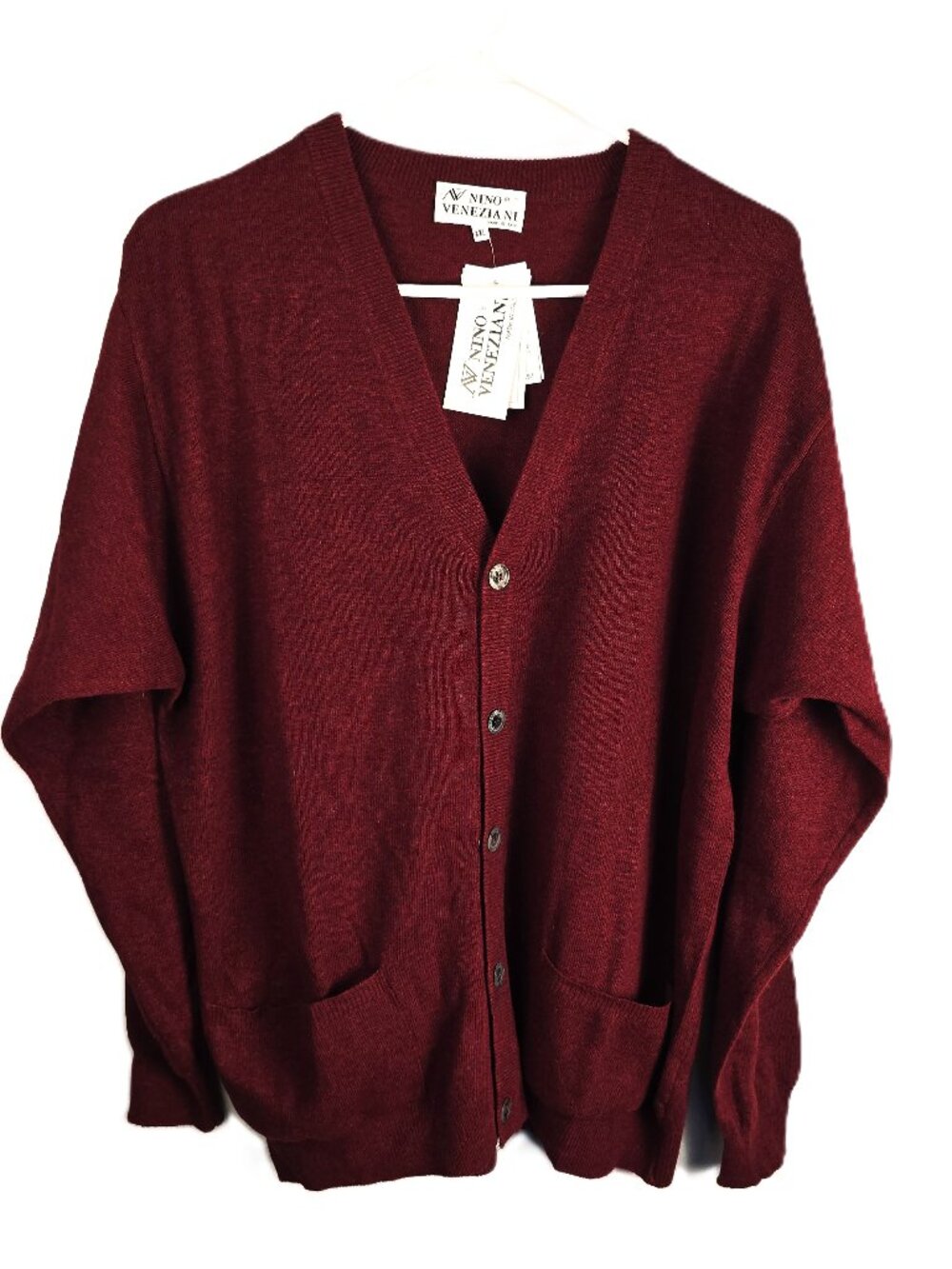 NWT Nino Veneziani Mens Cardigan XXL Wine Italy Merino Wool Blend Button-up